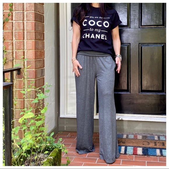 Charcoal Wide leg Fold Waist Pants With pockets - Picture 2 of 7